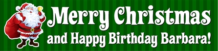 Merry Christmas and Happy Birthday Banner with Santa
