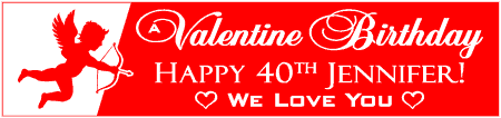 A Valentine Birthday Banner with Cupid in Elegant Script