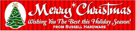 Classic Merry Christmas Banner in Red with Colorful Tree